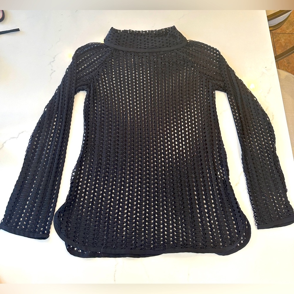 Comme Long Sleeve Sweater Black Sexy Size Medium Open Weave Knit